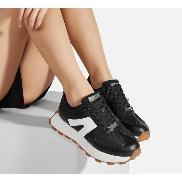 Lucky Step Women Black Retro Classic Trainers Casual Lace up Stylish Sneakers - Picture 8 of 9